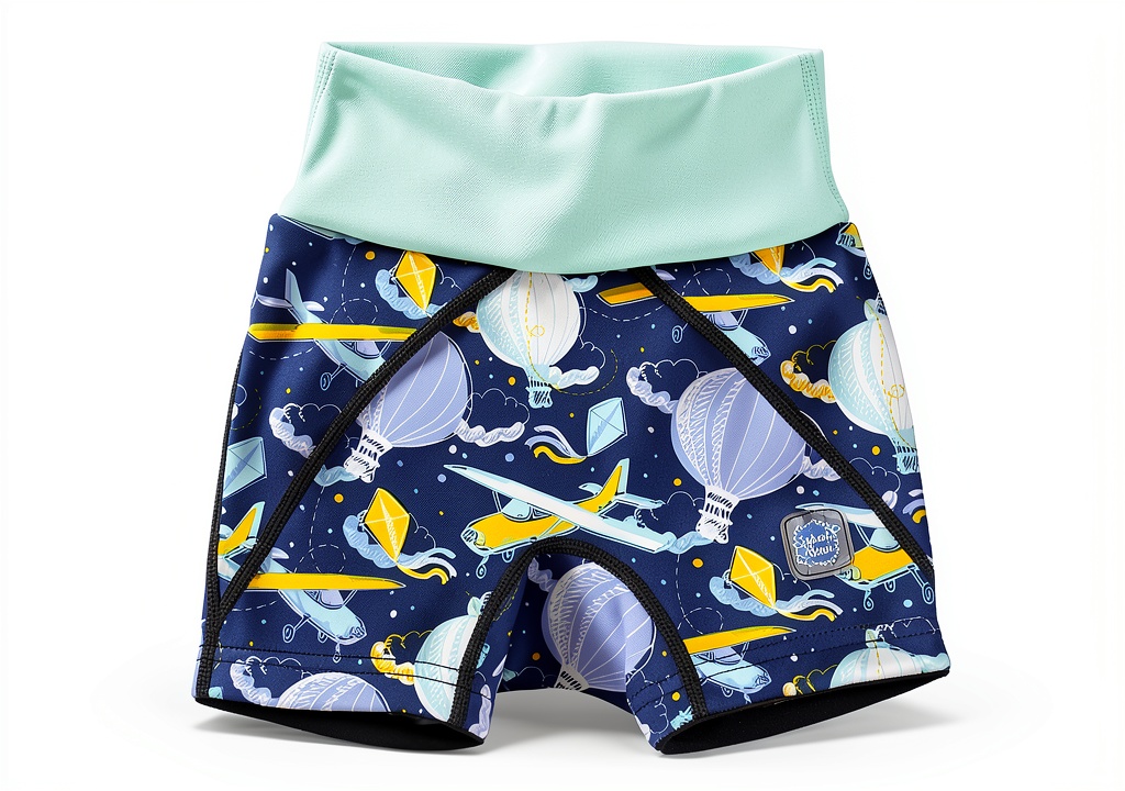 Baby boy wearing neoprene board shorts being pulled on at a beachside picnic