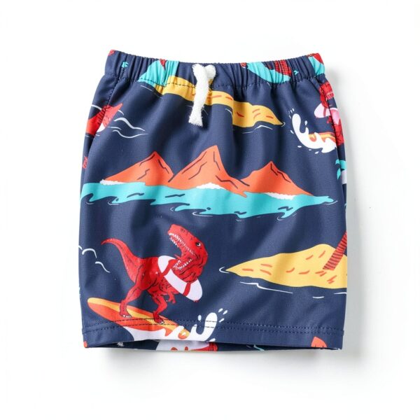 Toddler Boy Swim Trunks Dinosaur Navy Shark Beach Shorts-3