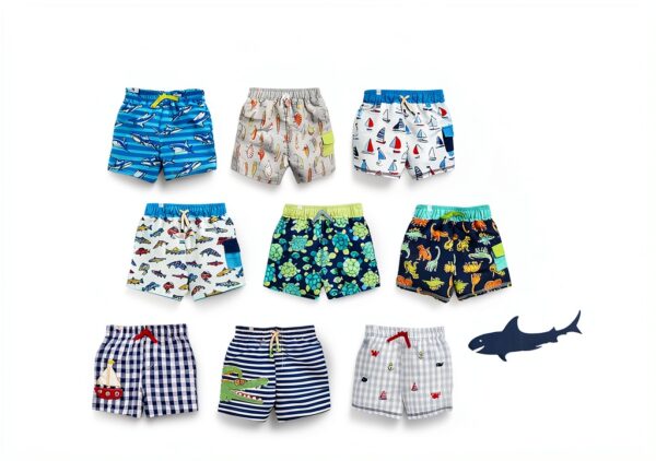Boys Nautical Swim Trunks Mud Pie Gingham UPF 50-1