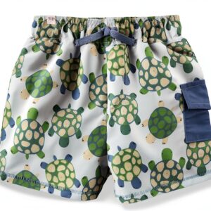 Turtle Swim Trunks Mud Pie Boys Peached Nylon Mesh Lined-0