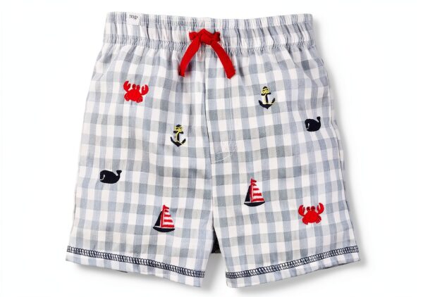 Boys Nautical Swim Trunks Mud Pie Gingham UPF 50-0