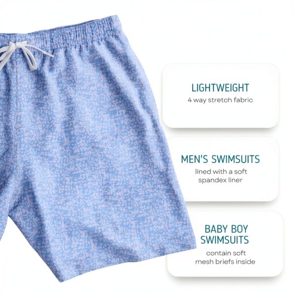 Ocean Blue Speckle Swim Trunks Mens Baby Boys Stretch Fit-8